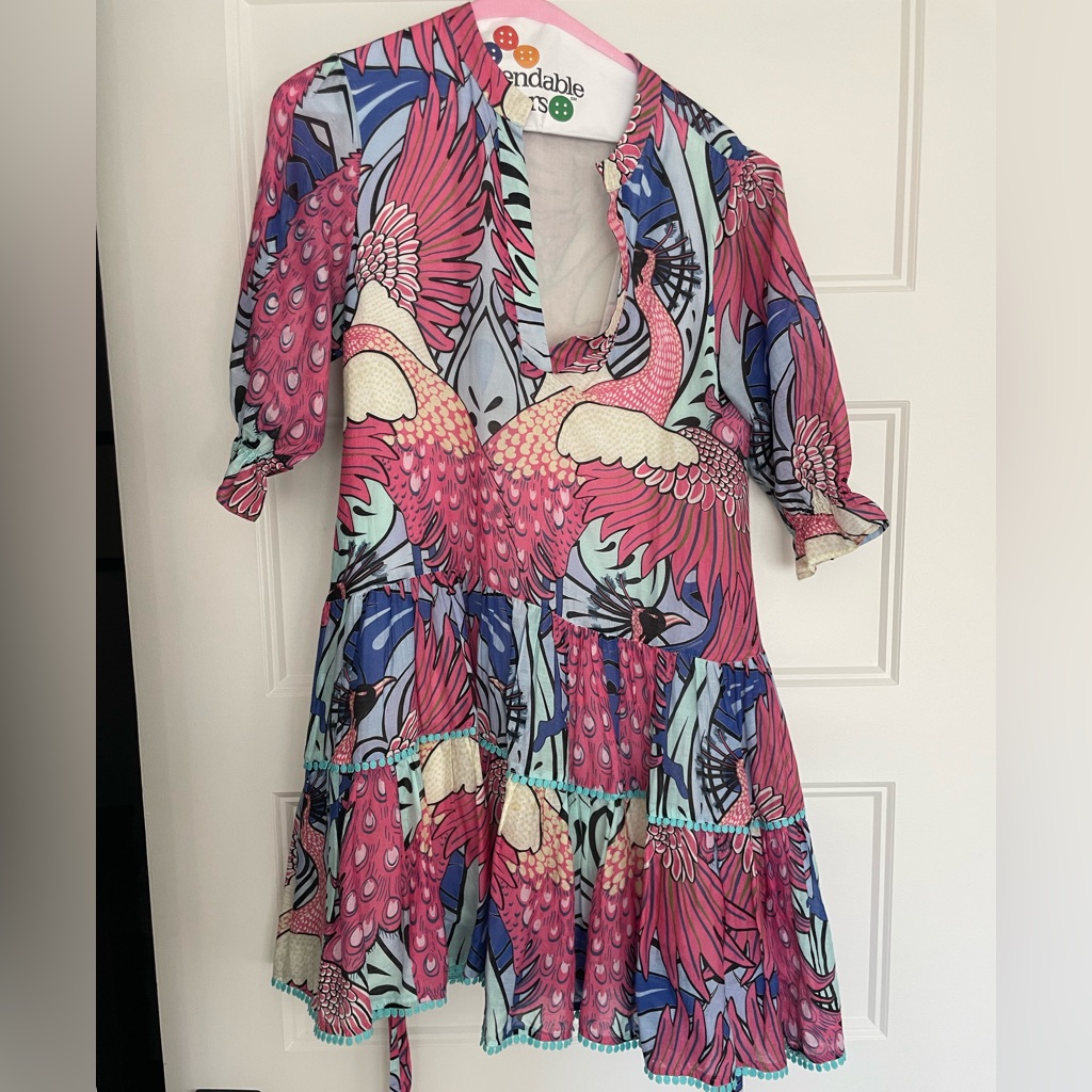 Paolita Pink & Blue Flamingo-Print Tiered Dress